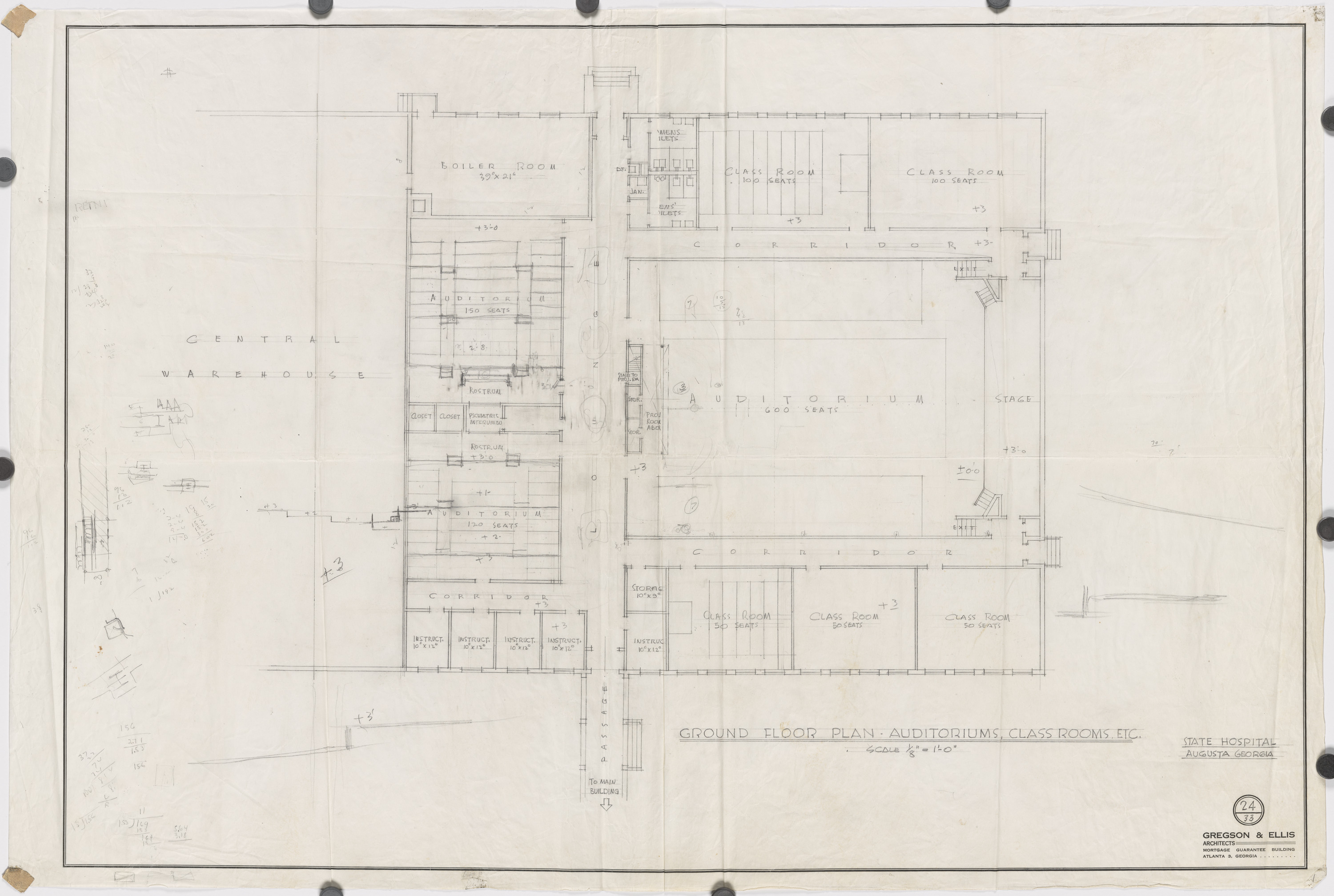 Augusta State Hospital Complex. Ground floor plan - auditoriums